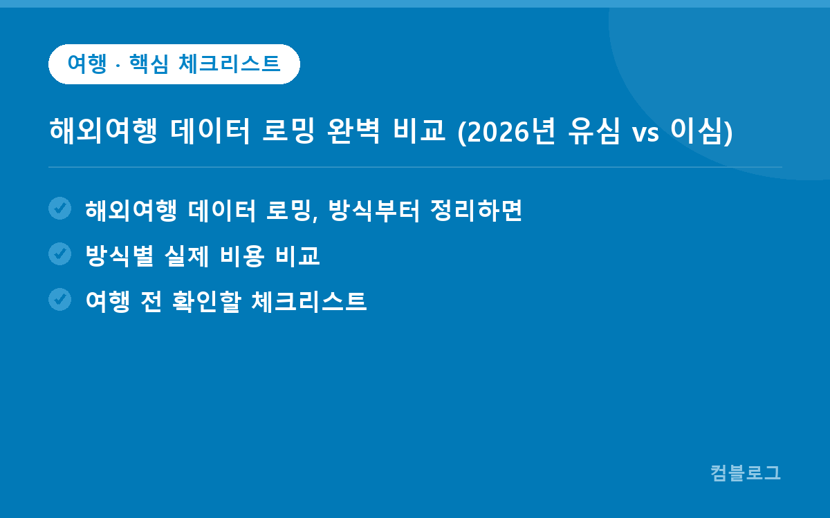해외여행 데이터 로밍 완벽 비교 (2026년 유심 vs 이심) 핵심 요약