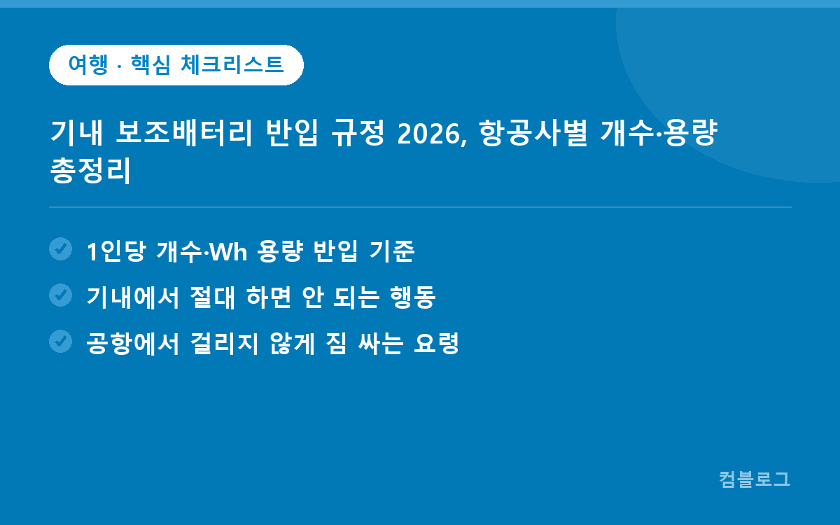 기내 보조배터리 반입 규정 2026, 항공사별 개수·용량 총정리 핵심 요약