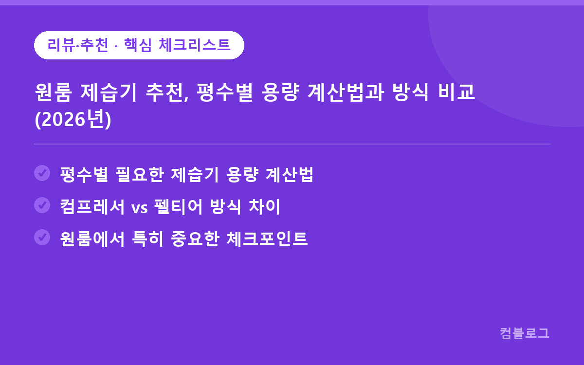 원룸 제습기 추천, 평수별 용량 계산법과 방식 비교 (2026년) 핵심 요약